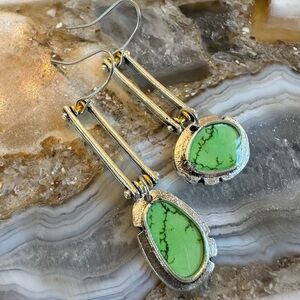 3155 Chic Silver and Green Asymmetrical Drop Earrings